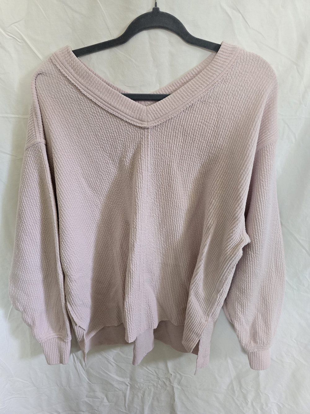 aerie Relaxed V-Neck Waffle-Knit Pullover - Light Pink